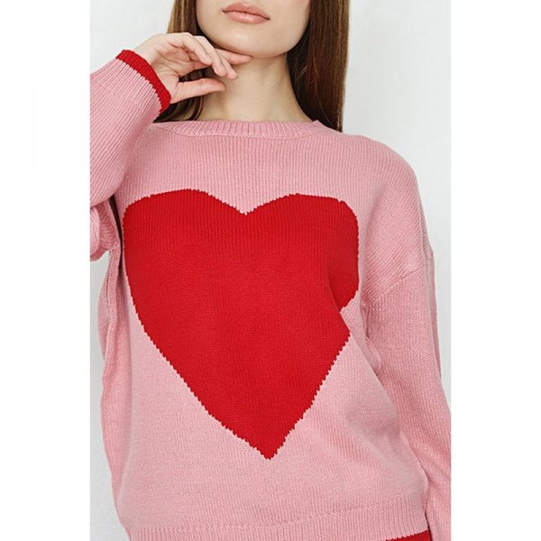 Pink Heart Jacquard Jumper