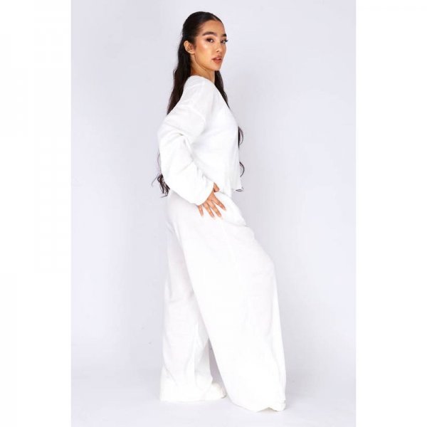 Ivory Waffle Sweater And Wide Leg Trouser Set