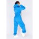 Blue Zip Detail Hooded Sweat Jumpsuit