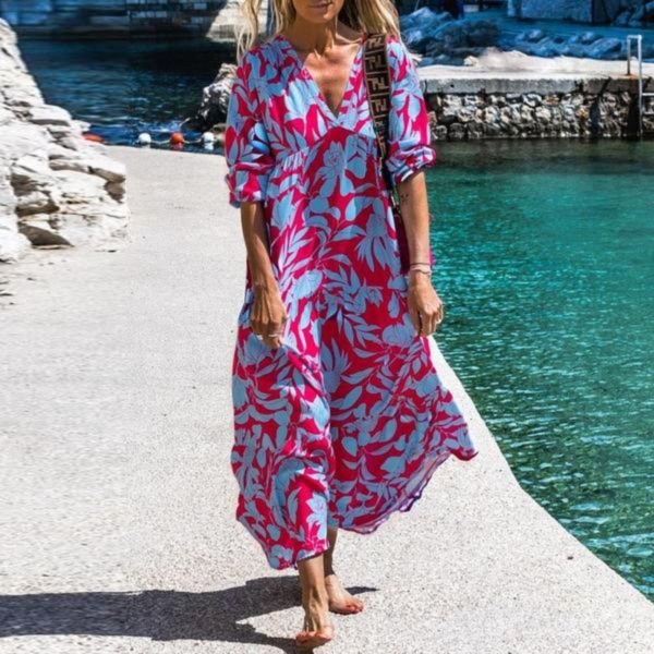 Stunning Print Short Sleeve Midi Dress