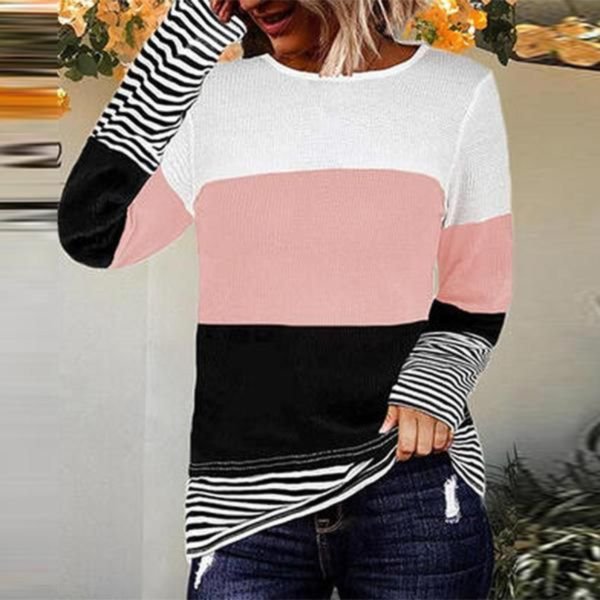 Stylish Round Neck Color Block Print Knit Top