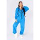 Blue Zip Detail Hooded Sweat Jumpsuit