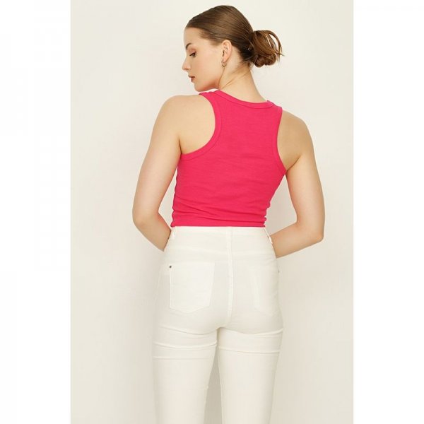 VIVID PINK RIBBED RACER CROP VEST