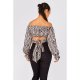 Ivory Tiger Print Tie Back Crop Top