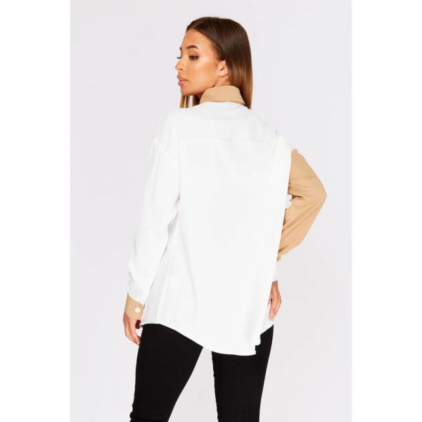 White Colour Block Relaxed Shirt