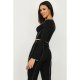 Black Contrast Stitch Ribbed Long Sleeve Top