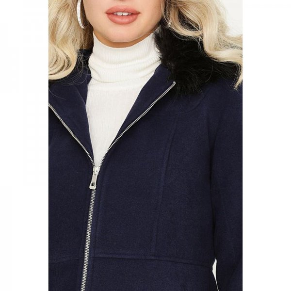 Navy Fur Trim Zip Front Duffle