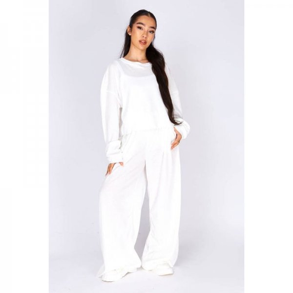 Ivory Waffle Sweater And Wide Leg Trouser Set