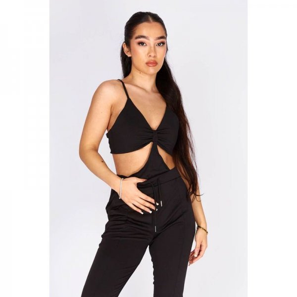 Black Ribbed Extreme Cut Out Bodysuit