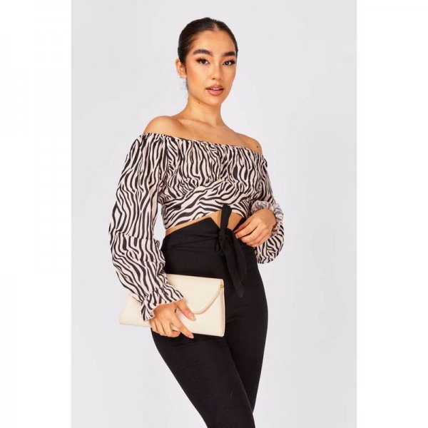 Ivory Tiger Print Tie Back Crop Top