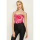 Pink Rose Print Mesh Bodysuit