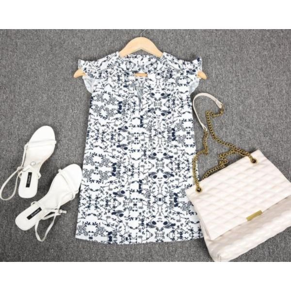 Fresh Print V-Neck Sleeveless Top