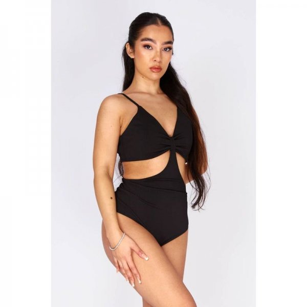 Black Ribbed Extreme Cut Out Bodysuit