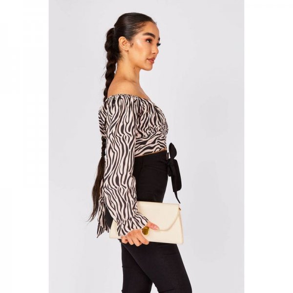 Ivory Tiger Print Tie Back Crop Top