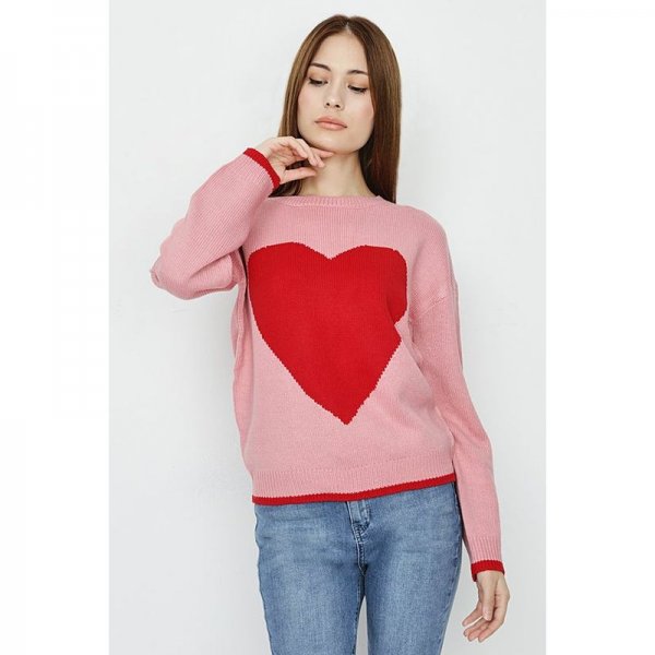 Pink Heart Jacquard Jumper