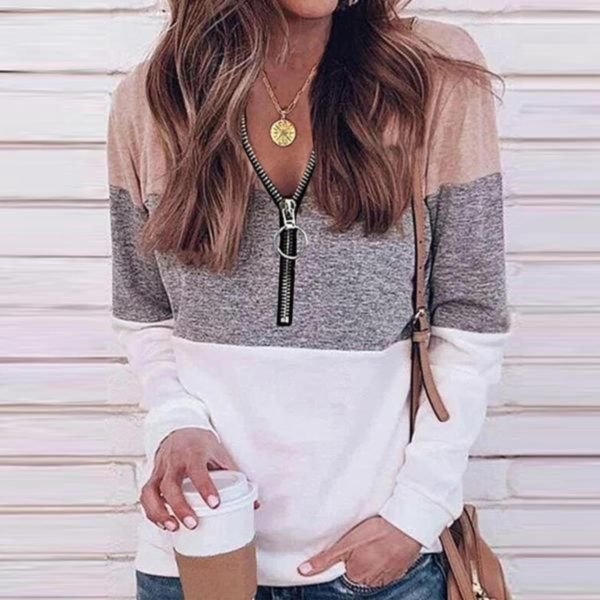 Classy Color Block Print Long Sleeve Top