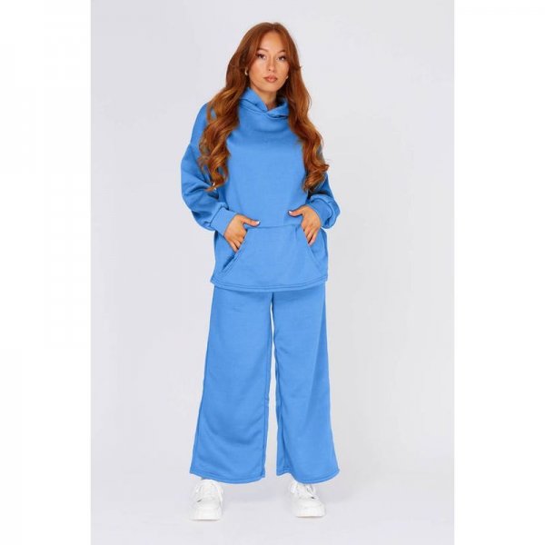 Blue Oversized Hoodie And Wide Leg Joggers Set