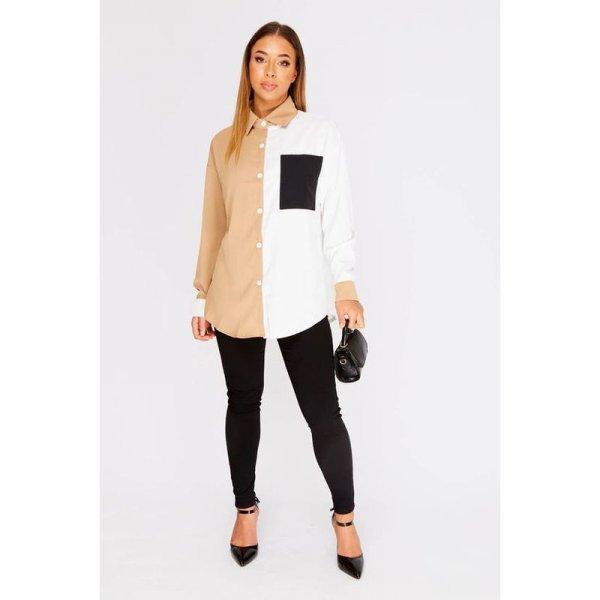 White Colour Block Relaxed Shirt