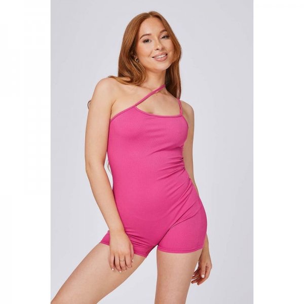 FUCHSIA One shoulder strappy playsuit