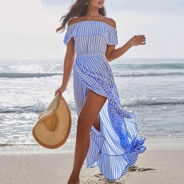 Special Off The Shoulder Thigh-High Front Slit Maxi Dress