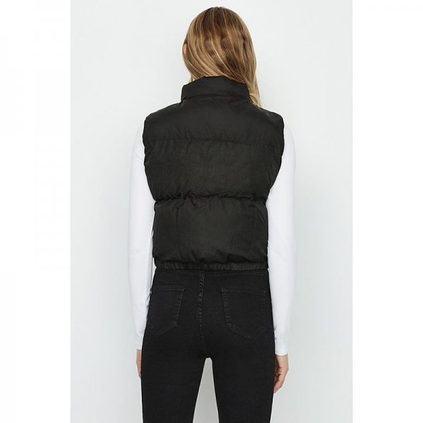 Black Crop Elastic Hem Puffer Gilet